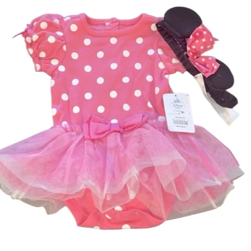 Disney Baby pink polka dot outfit size 9-12 months new with tags